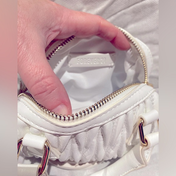 Mini Miu Miu-Style Crossbody Bag, White Faux Leather, Gold-Toned Hardware - Picture 6 of 10